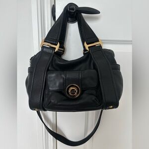 Michael Kors Black Leather Shoulder Bag with Gold Hardware